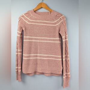 SO Women's Pink & White Cable Knit Sweater XXS